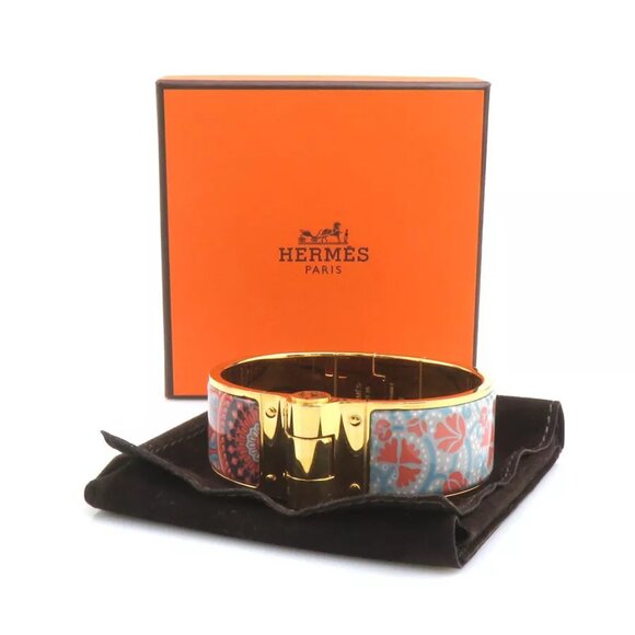 Auth HERMES Charniere Bangle Bracelet Gold/Blue/Pink Metal/Enamel - e59946g - Picture 12 of 12